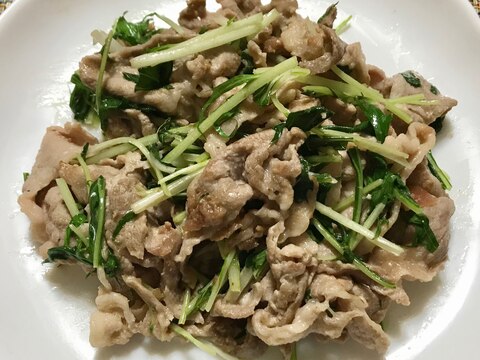 豚肉と水菜の梅マヨ炒め